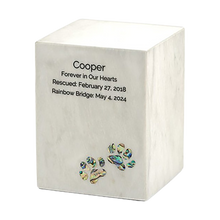 White Marble Paws Print Inlay Large Pet Cremation Urn