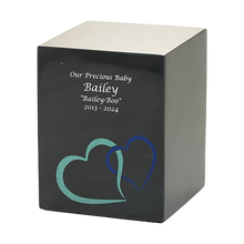 Black Marble Blue Heart Inlay Extra Large Pet Cremation Urn