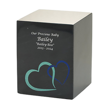 Black Marble Blue Heart Inlay Large Pet Cremation Urn