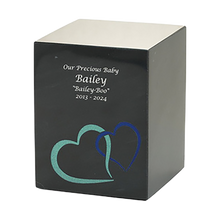 Black Marble Blue Heart Inlay Medium Pet Cremation Urn