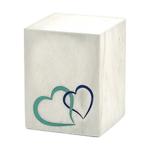 White Marble Blue Heart Inlay Medium Pet Cremation Urn