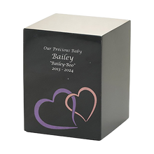 Black Marble Pink Heart Inlay Large Pet Cremation Urn
