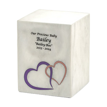 White Marble Pink Heart Inlay Extra Large Pet Cremation Urn