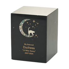 Black Marble Cat & Moon Pink Inlay Large Pet Cremation Urn