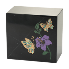 Gold-Accented Butterfly Black Marble Adult Cremation Urn