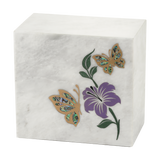 Gold-Accented Butterfly White Marble Adult Cremation Urn