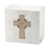 Gold Celtic Cross White Marble Adult Cremation Urn