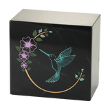 Hummingbird Teal Balck Marble Adult Cremation Urn
