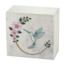Hummingbird Teal White Marble Adult Cremation Urn