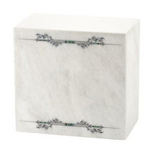 Dark Blue Scroll White Marble Adult Cremation Urn