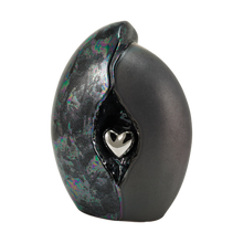 Silver Heart Two-Tone Black Ceramic Adult Cremation Urn