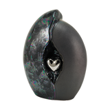 Silver Heart Two-Tone Black Ceramic Adult Cremation Urn