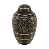 Classic Hand-Engraved Ornate Brass Black Adult Cremation Urn