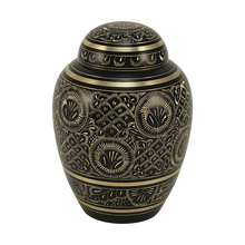 Classic Hand-Engraved Ornate Brass Black Large Cremation Urn