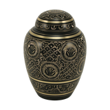 Classic Hand-Engraved Ornate Brass Black Large Cremation Urn