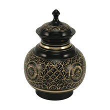 Black Brass Large Urn with Hand-Etched Engraved Design