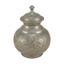 Silver Brass Large Urn with Hand-Etched Engraved Design