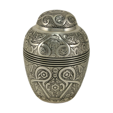 Silver Brass Large Urn with Embossed Leaf and Vine Design