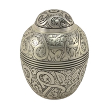 Silver Brass Medium Urn with Embossed Leaf and Vine Design