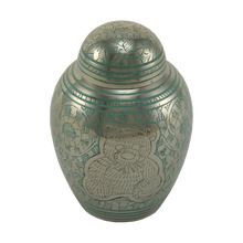 Teddy Bear Emblem Blue Etched Small Cremation Urn