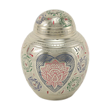 Silver Brass Medium Urn with Pink Lotus Floral Etching