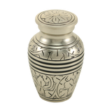 Nickel-Plated Brass Hand-Etched Oak Leaf Design Keepsake Urn