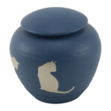 Textured Blue Brass Cat Silhouette Medium Pet Cremation Urn