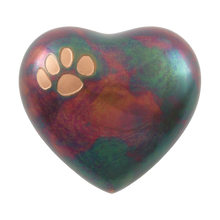 Raku Brass Heart Keepsake Pet Urn with Classic Paw Print