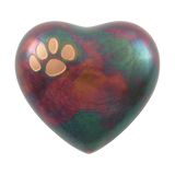 Raku Brass Heart Keepsake Pet Urn with Classic Paw Print