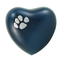 Blue Brass Pewter Paw Print Accents Pet Heart Keepsake Urn