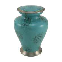 Hand-Painted Teal Blue Swirling Marble Adult Cremation Urn