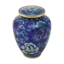 Blue Cloisonné Medium Pet Cremation Urn with Floral Design
