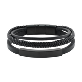 Black Triple Band Leather Metal Cremation Bracelet