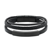 Black Triple Band Leather Metal Cremation Bracelet