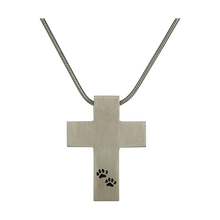 Pewter Cross Two Paw Print Pet Cremation Pendant