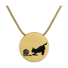 Bronze Round Cat Playing with Yarn Pet Cremation Pendant