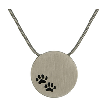 Pewter Round Two Paw Print Pet Cremation Pendant
