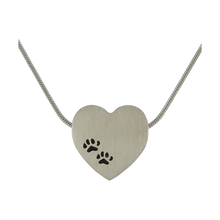 Pewter Heart Two Paw Print Pet Cremation Pendant